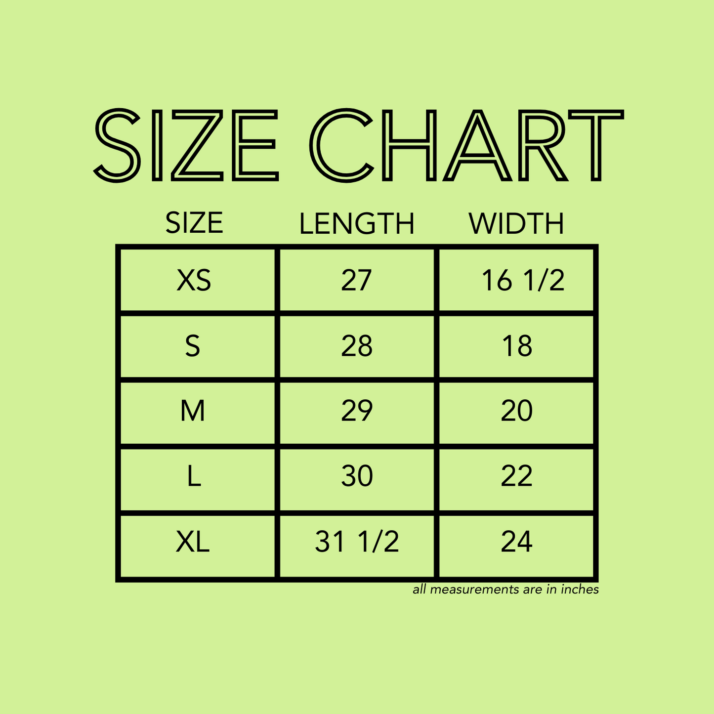 tshirt size chart