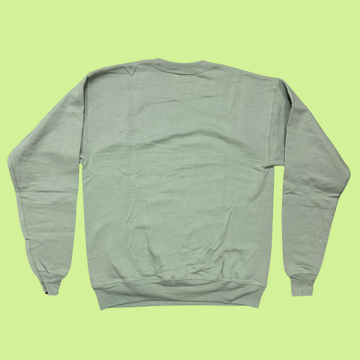 back Sage Green Crewneck Sweatshirt with white "I See You" design on the left pocket area