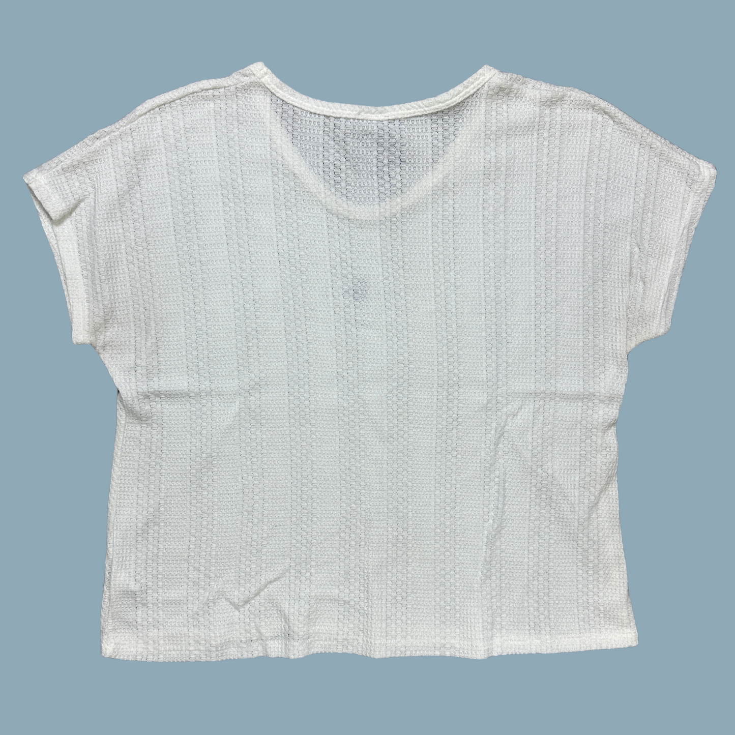 Back of Paper Crane Waffle Knit Short sleeve white top with Inner Thoughts' Night Sk(eye) design on the front. Inner Thoughts x Kierstitch