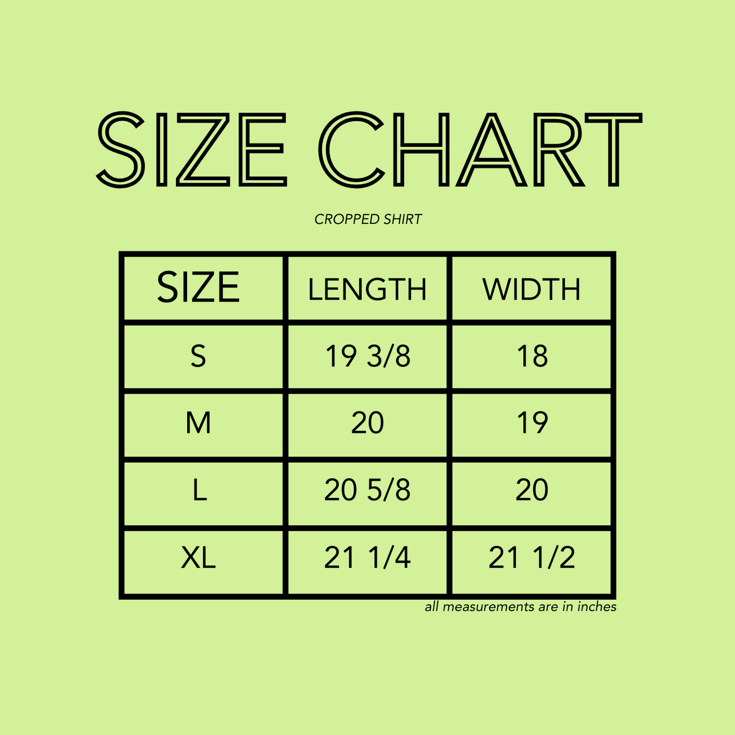 cropped blue shirt size chart - take me to sunset central shirt