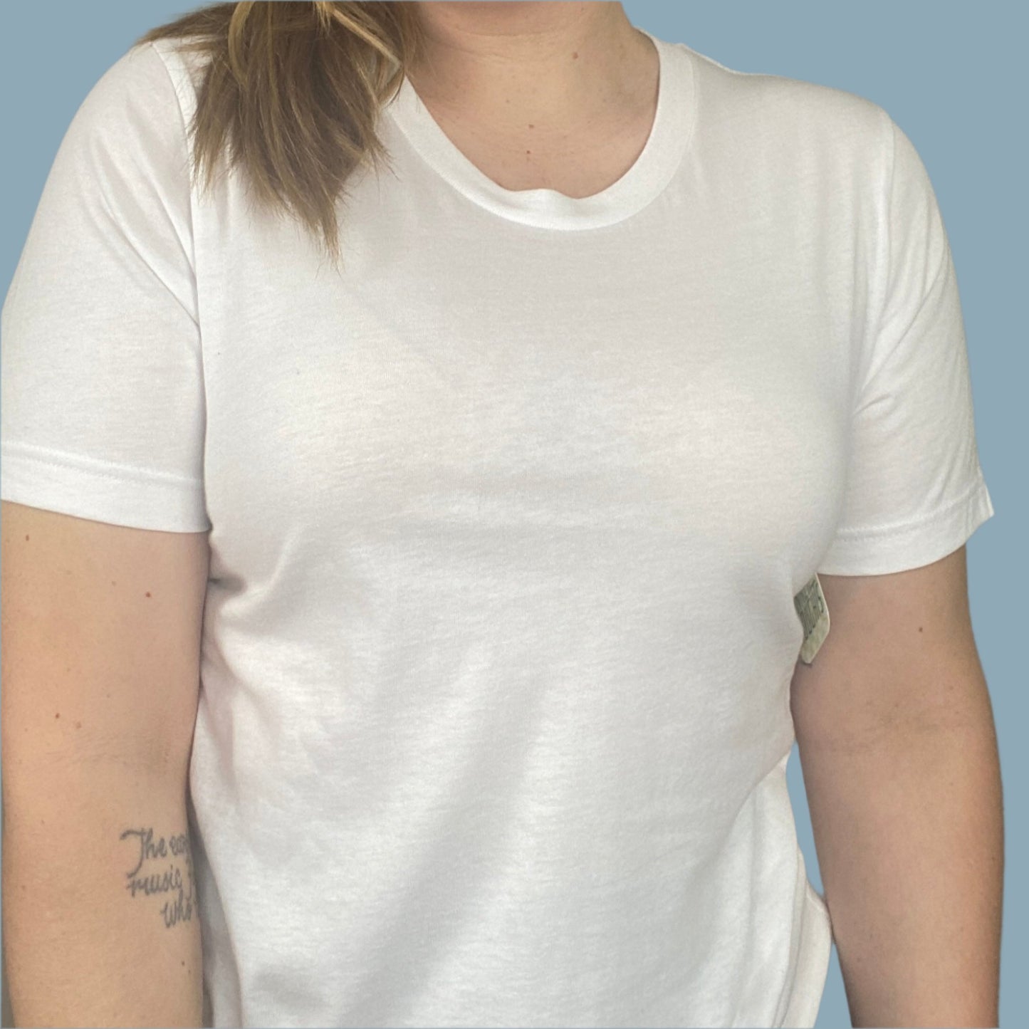 front (blank) - Plain white tee with "Shed the Bullshit" print on the back with Pink faded areas on the snake