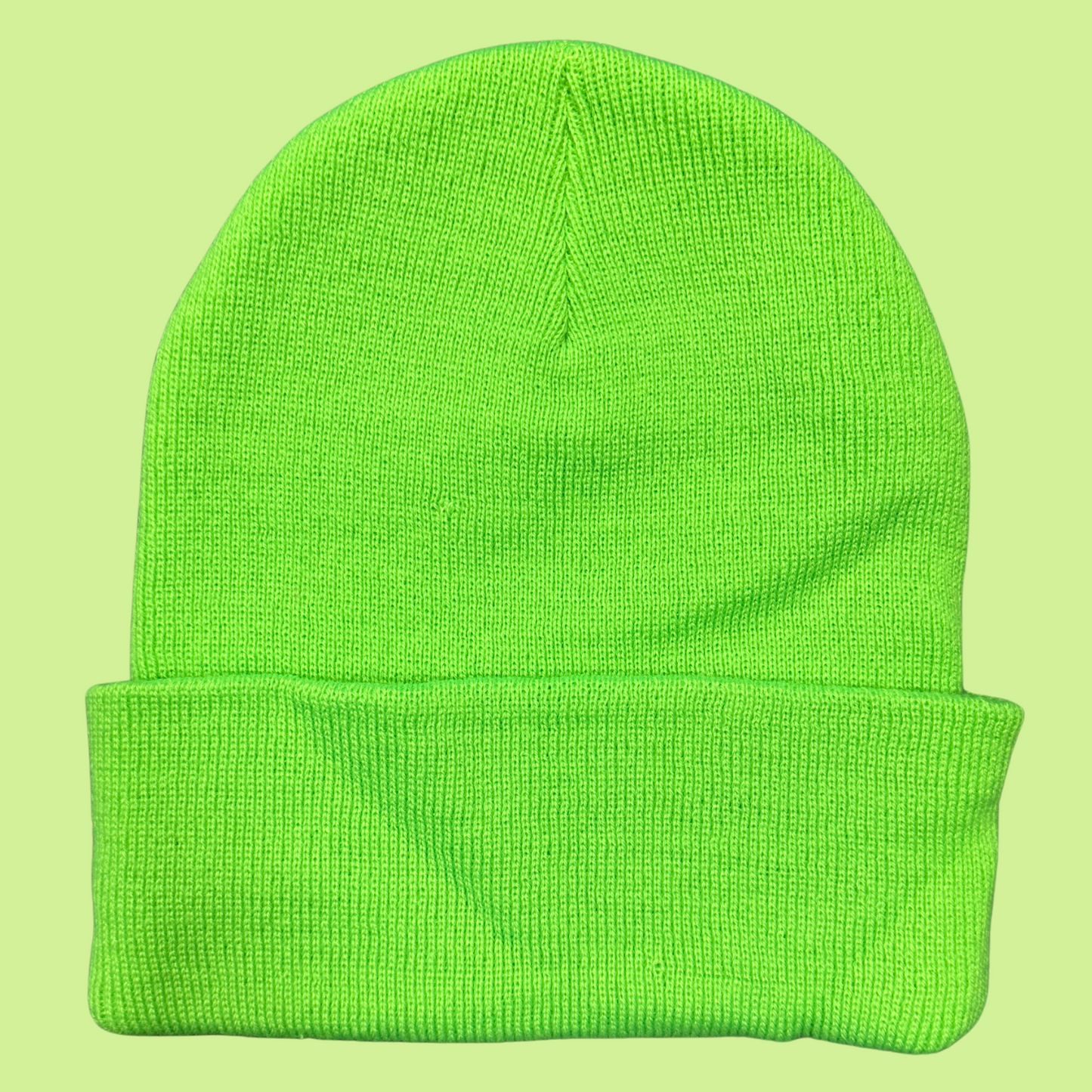 back: Lime Green Beanie with Night Sky Print on front fold