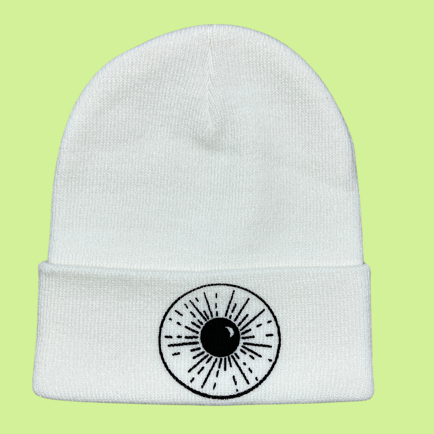 white Beanie with Night Sky Print on front fold