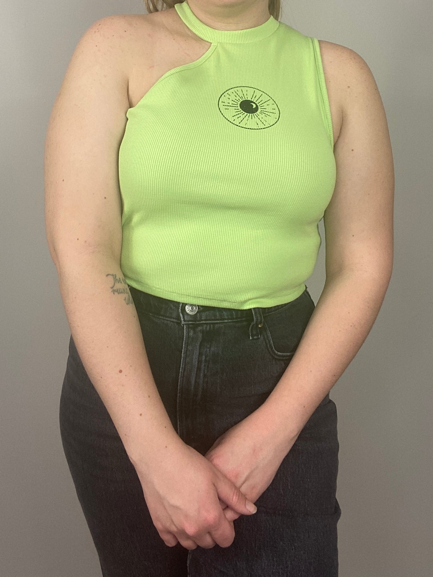 One of a Kind - Lime Green Ribbed Asymmetric Tank Top