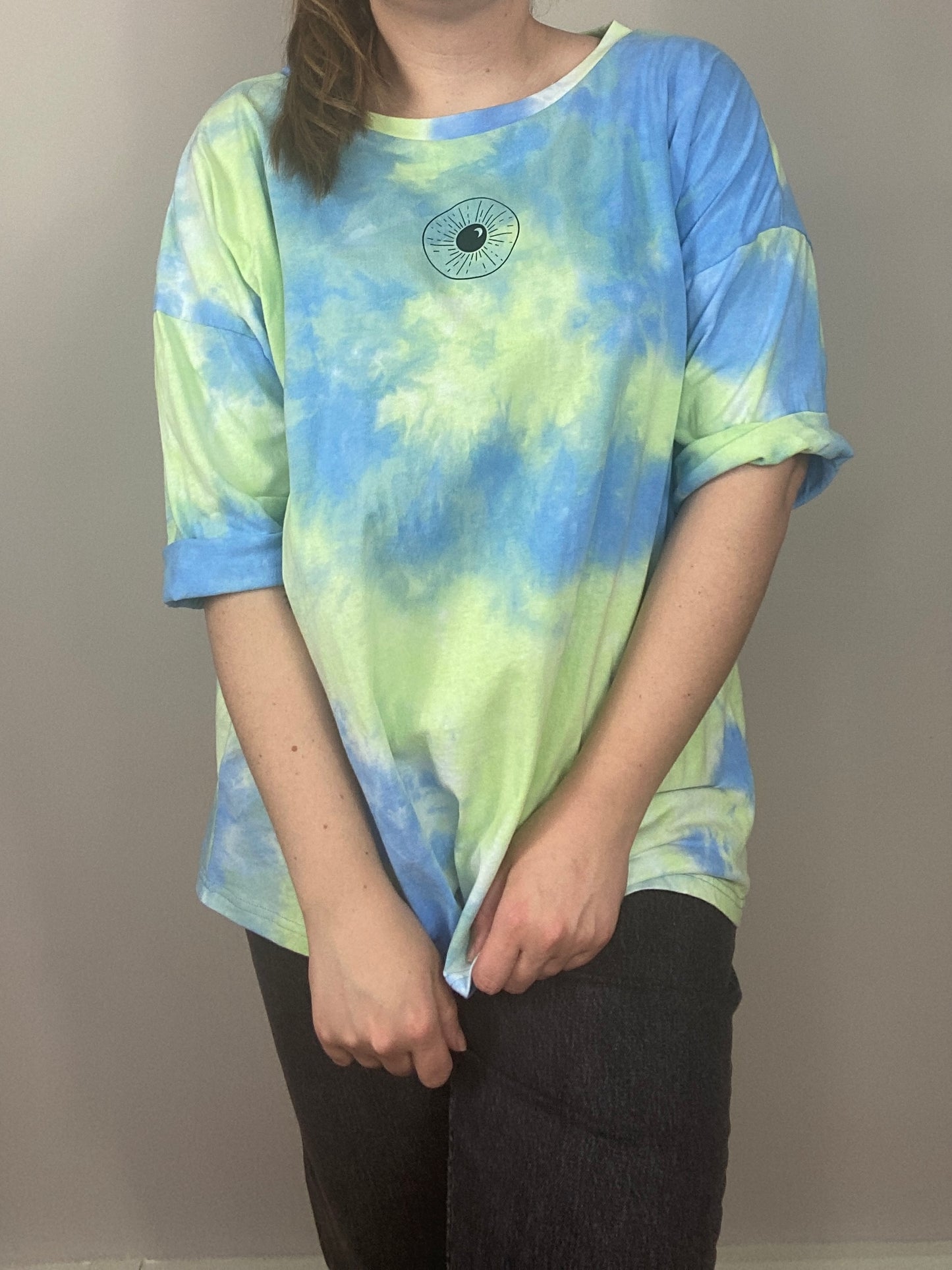 One of a Kind - Oversized Blue + Green Tie Dye Night Sk(eye) Tee