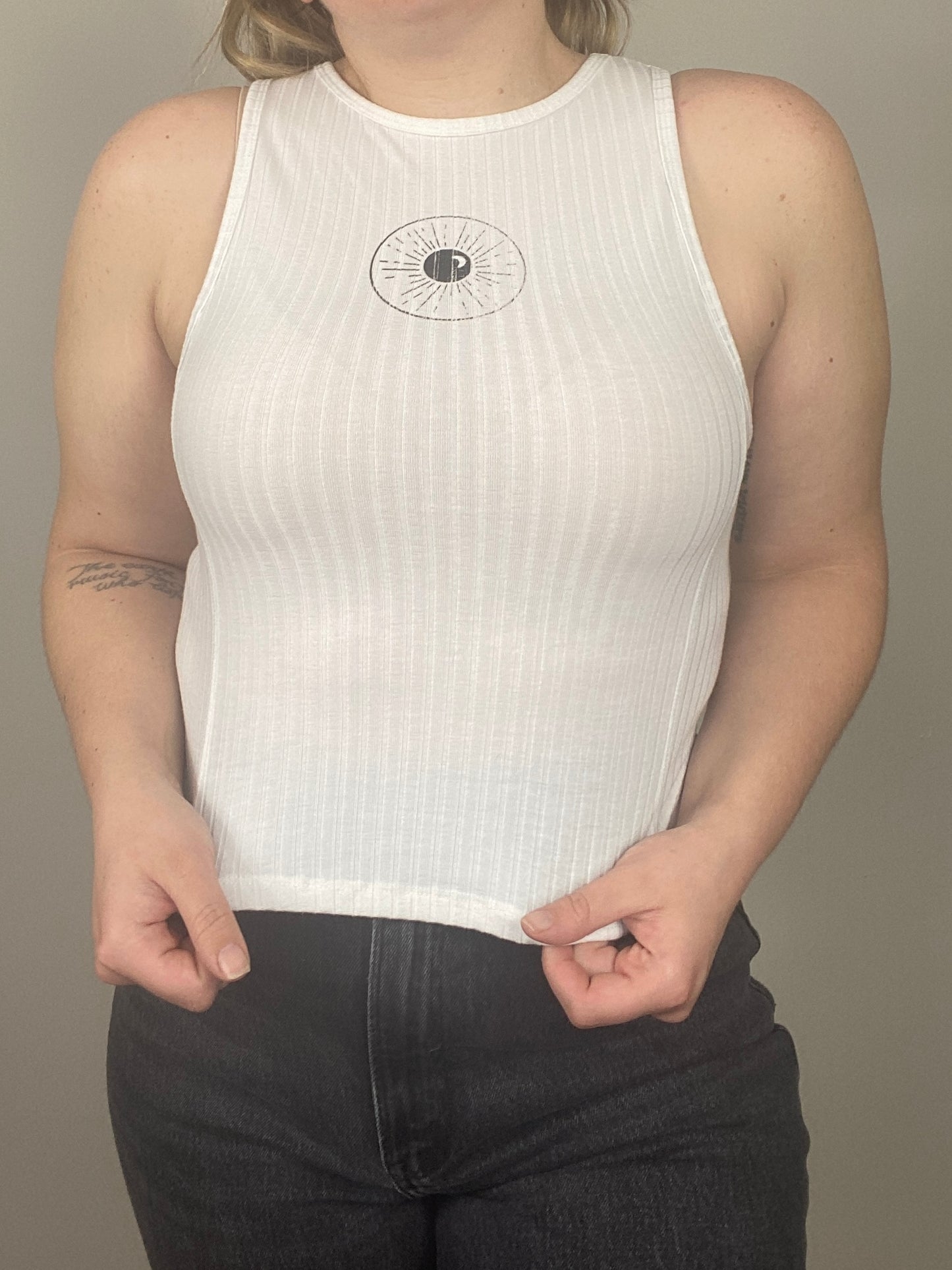 One of a Kind - White Ribbed Night Sk(eye) Tank