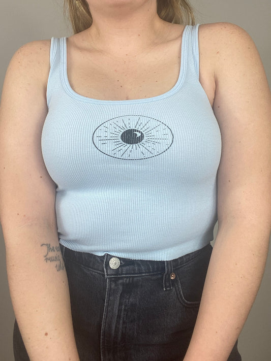 One of a Kind - Baby Blue Cropped Night Sk(eye) Tank