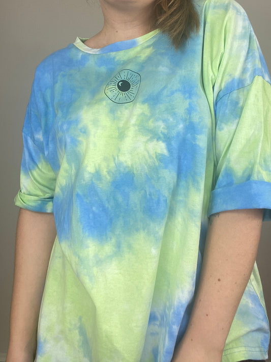 One of a Kind - Oversized Blue + Green Tie Dye Night Sk(eye) Tee