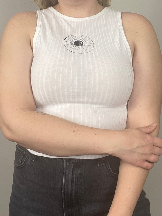 One of a Kind - White Ribbed Night Sk(eye) Tank