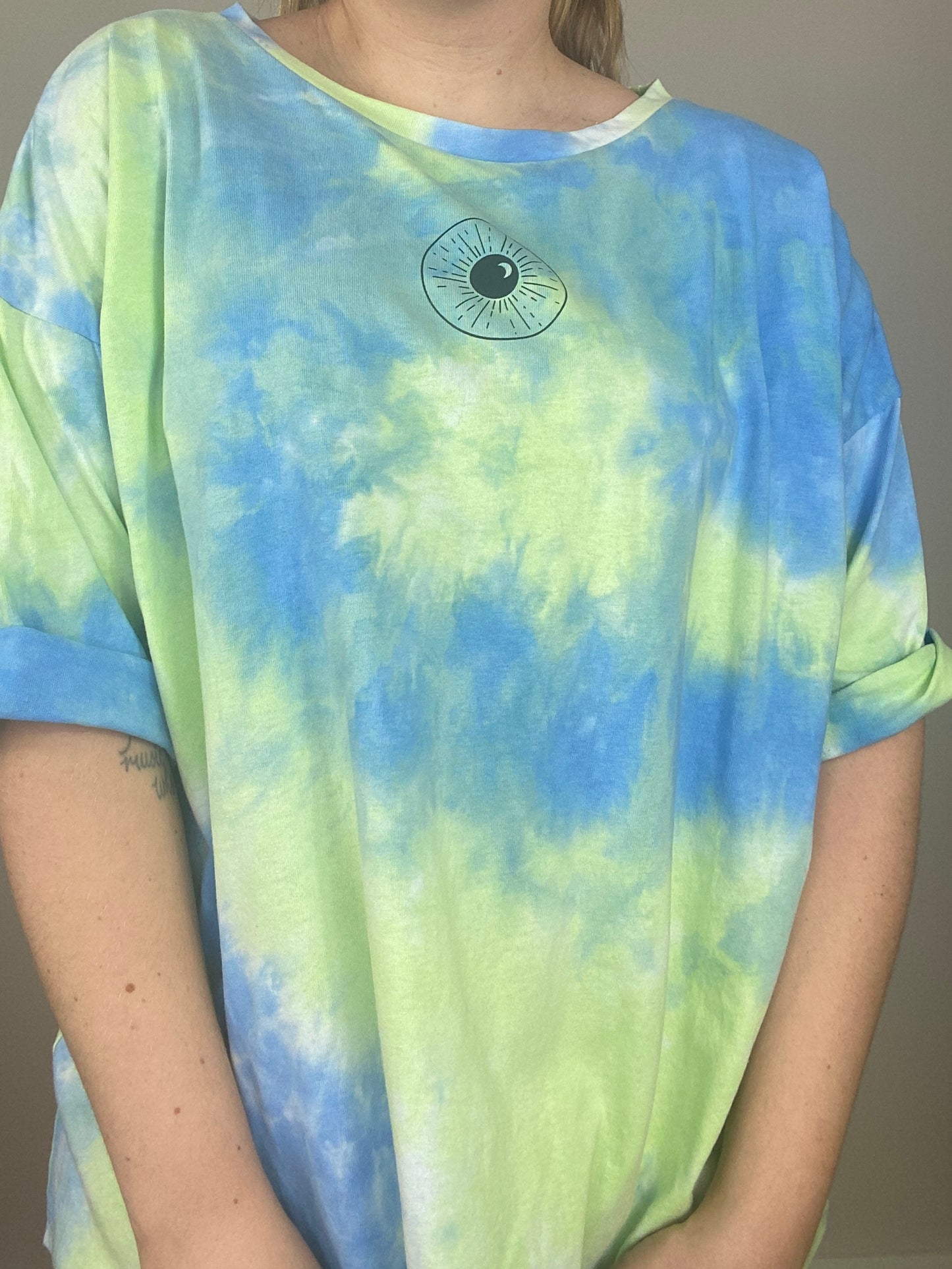 One of a Kind - Oversized Blue + Green Tie Dye Night Sk(eye) Tee