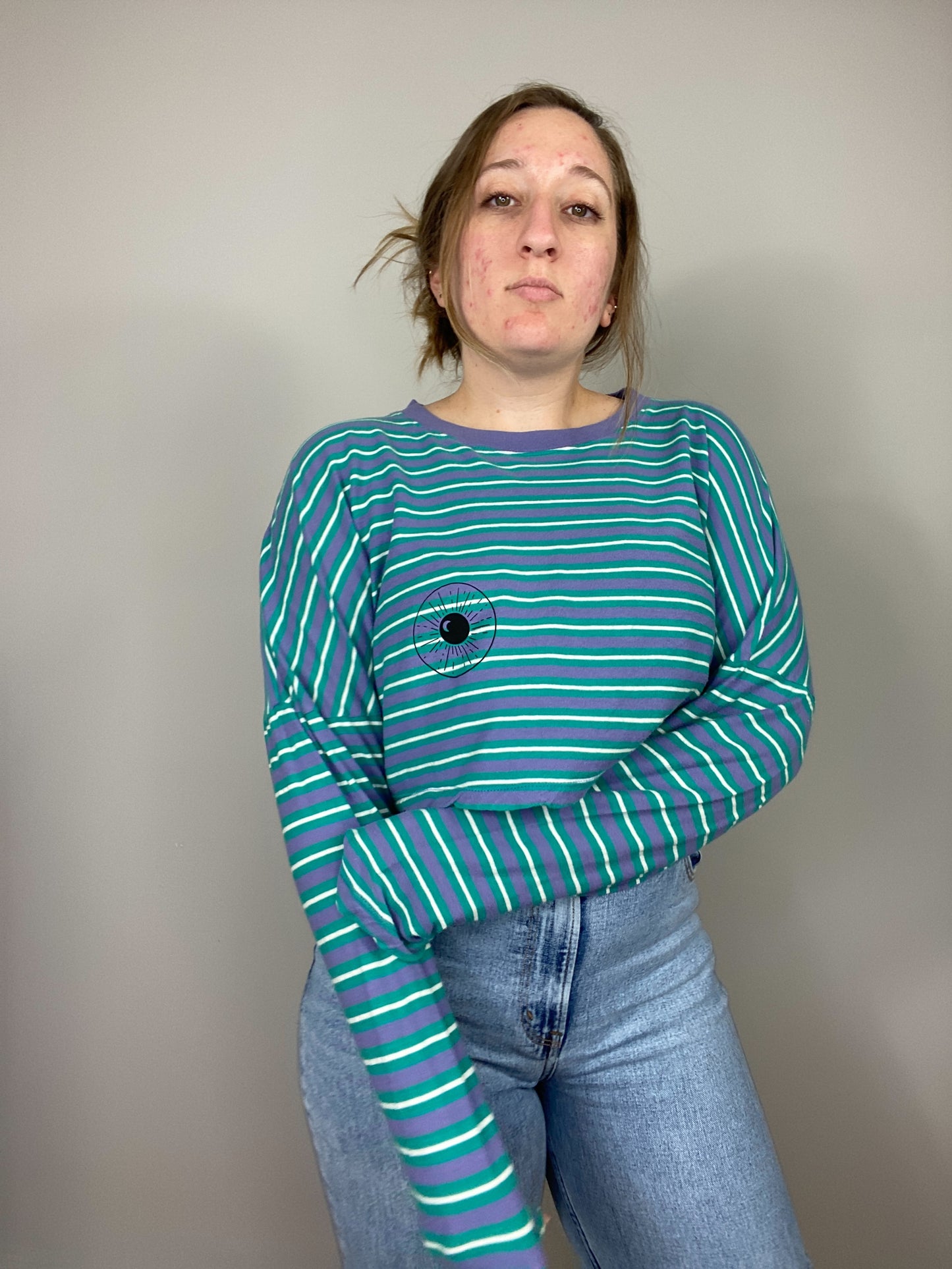 One of a Kind - Purple, Teal + White Cropped Long Sleeve