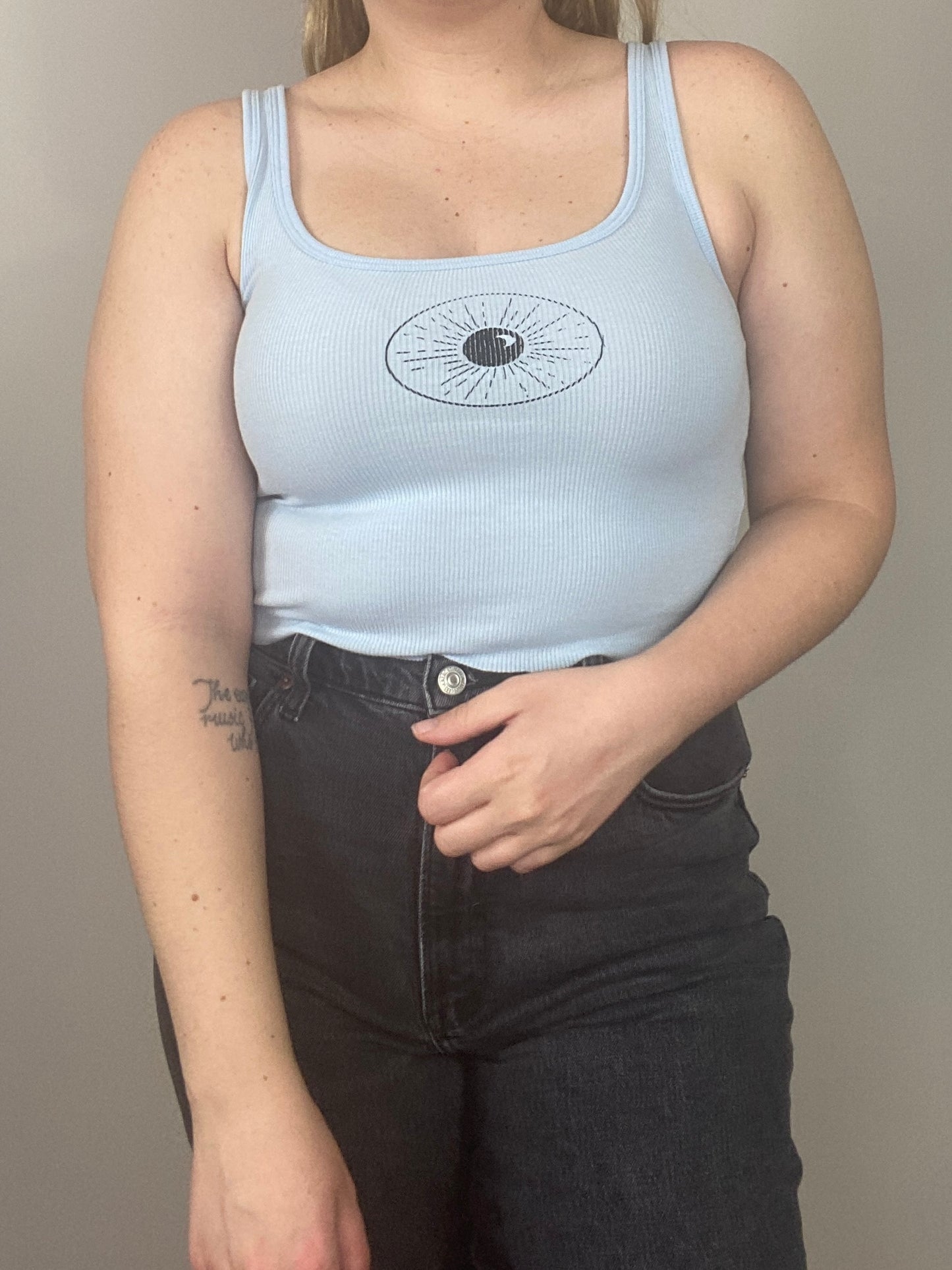 One of a Kind - Baby Blue Cropped Night Sk(eye) Tank