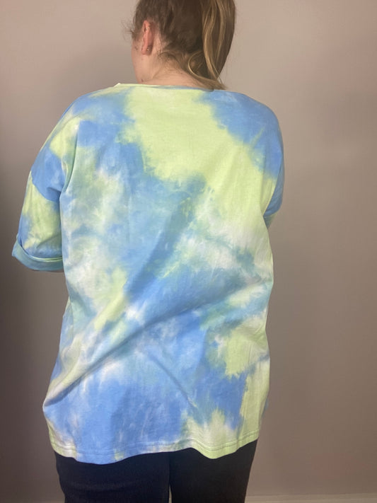 One of a Kind - Oversized Blue + Green Tie Dye Night Sk(eye) Tee