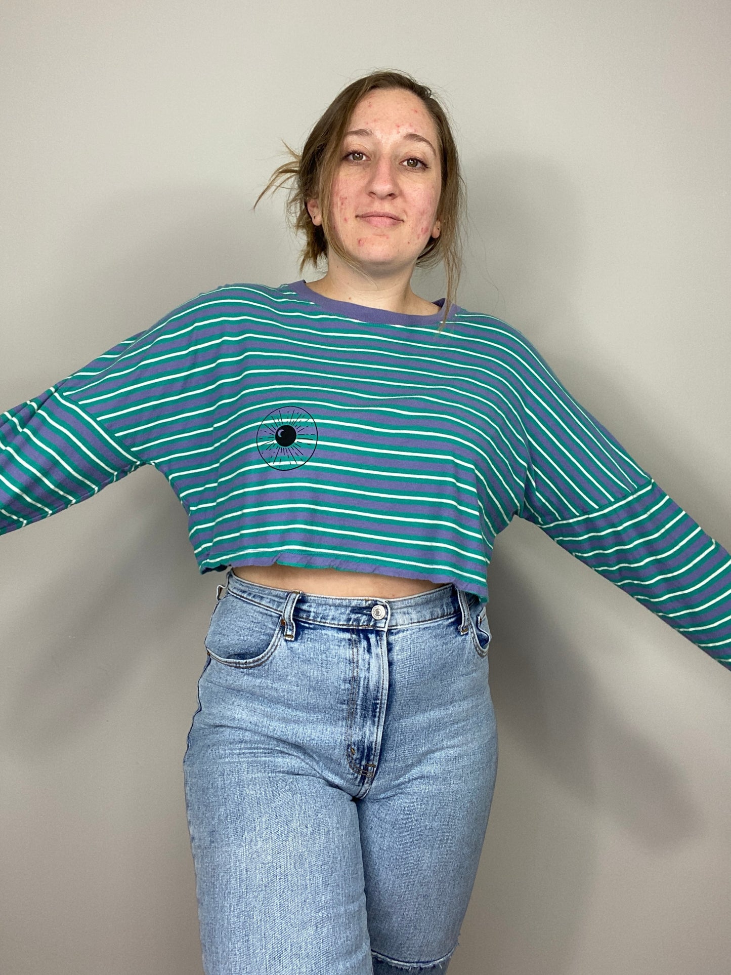 One of a Kind - Purple, Teal + White Cropped Long Sleeve