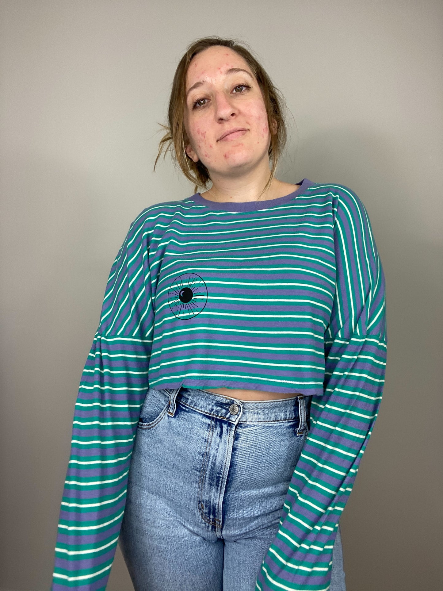 One of a Kind - Purple, Teal + White Cropped Long Sleeve